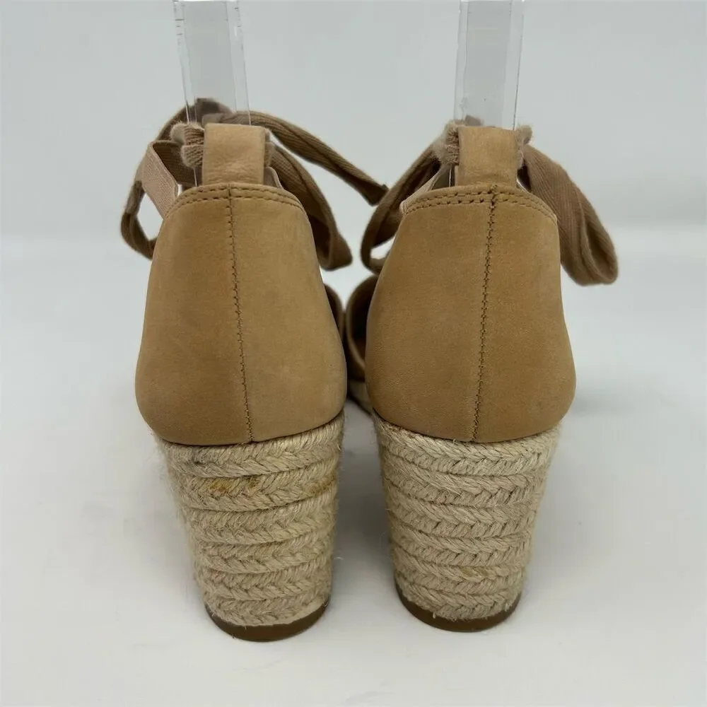 Corso Como Women's Lace Up Tan Brown Leather Espadrille Wedge Sandals Size 7.5